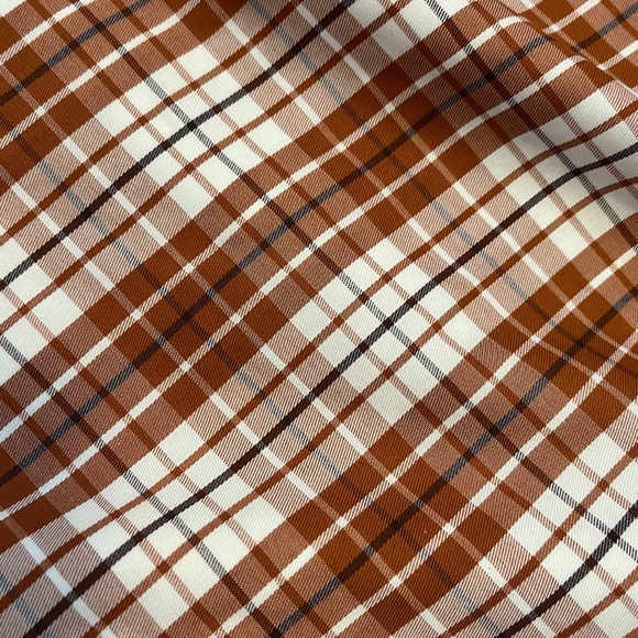 Check brown and white smocked puff sleeve square neck peasant dress NWT - Picture 4 of 14